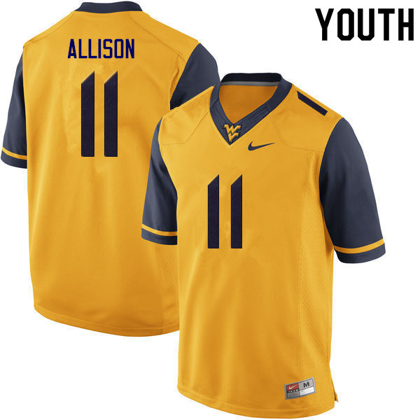 NCAA Youth Jack Allison West Virginia Mountaineers Gold #11 Nike Stitched Football College Authentic Jersey QR23S47NM